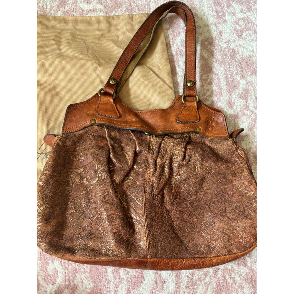 Patricia Nash Tan Leather Metallic Paisley Embossed Hobo Shoulder Bag‎ Tote - Picture 2 of 5
